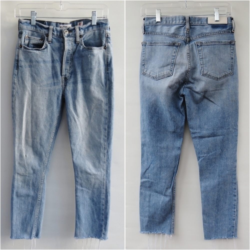 Re/Done Originals Womens Size 26 High Rise Ankle Crop Raw Hems Button Fly Jeans
